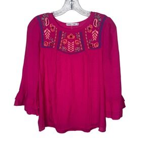 FIGUEROA & FLOWER Pink Embroidered Bell Sleeve‎ Peasant Blouse PS Boho Festival